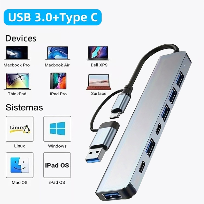 2 In 1 USB3.0 Hub 7 Port Type  - Laptop Accessories For Programmers recension och pris