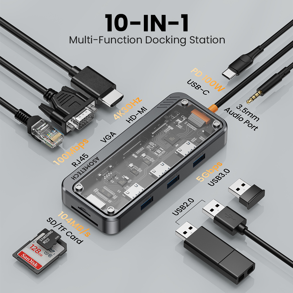 10 In 1 Hub Usb 3.0 Type C To  - Laptop Accessories For Programmers recension och pris