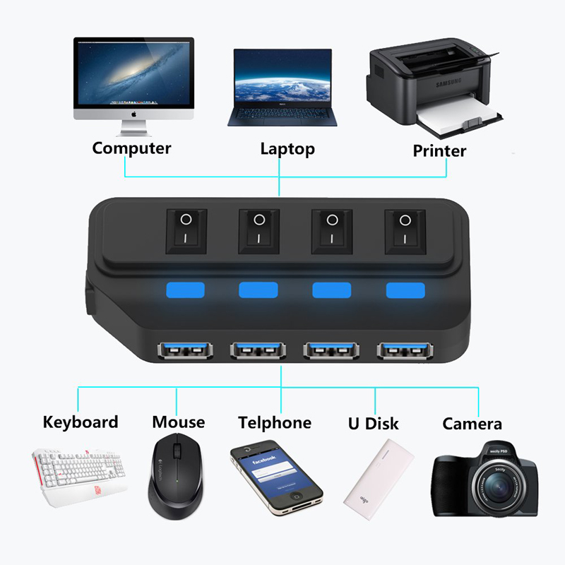 4 Ports USB 3.0 HUB 5Gbps High - Laptop Accessories For Programmers recension och pris